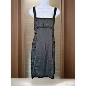 Essentials by ABS Slip Dress 12 Black Satin Sheath Ruched  Waist Back Zip Lined